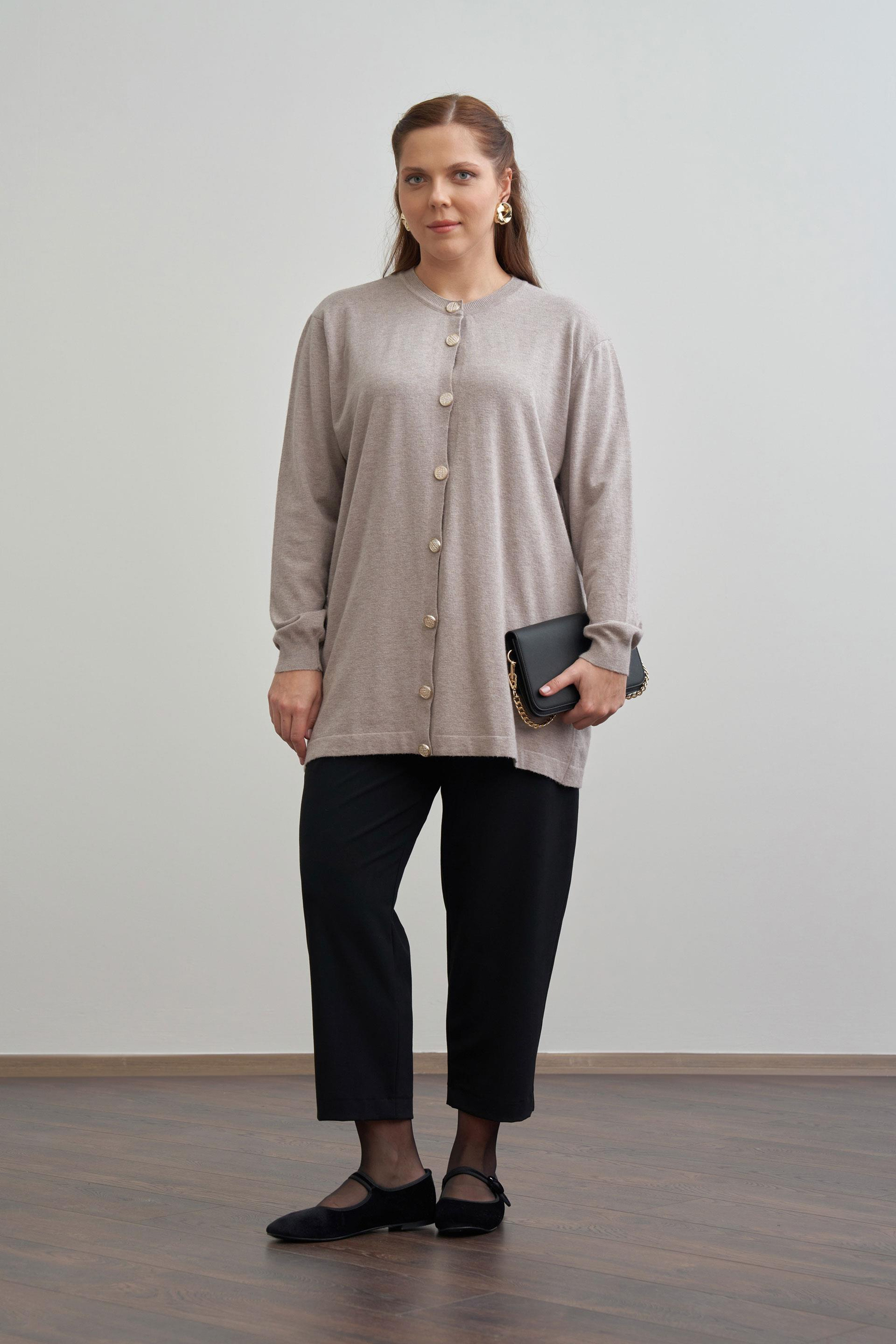 Vizon-Patı Dügmeli Triko Hırka