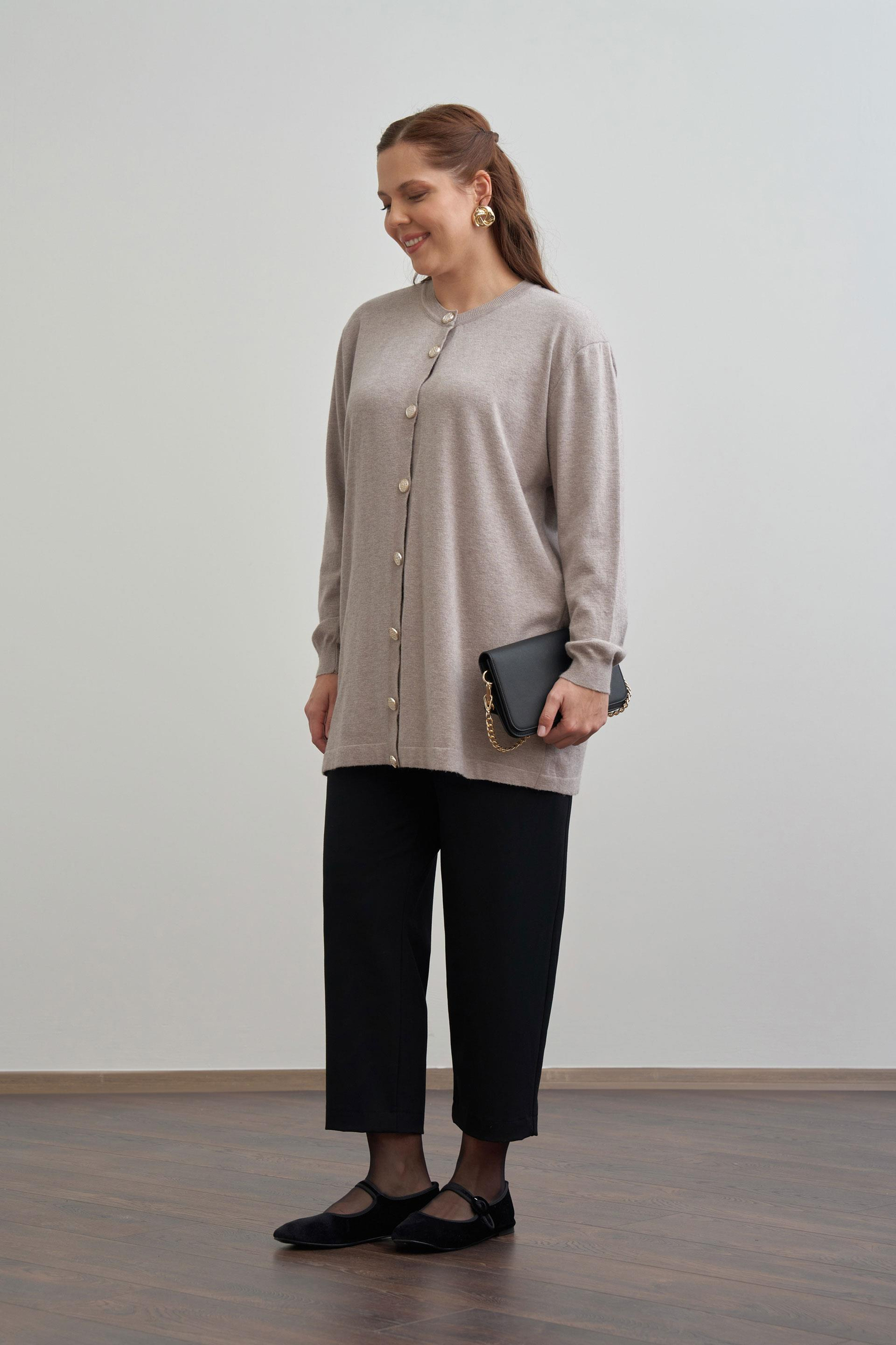 Vizon-Patı Dügmeli Triko Hırka