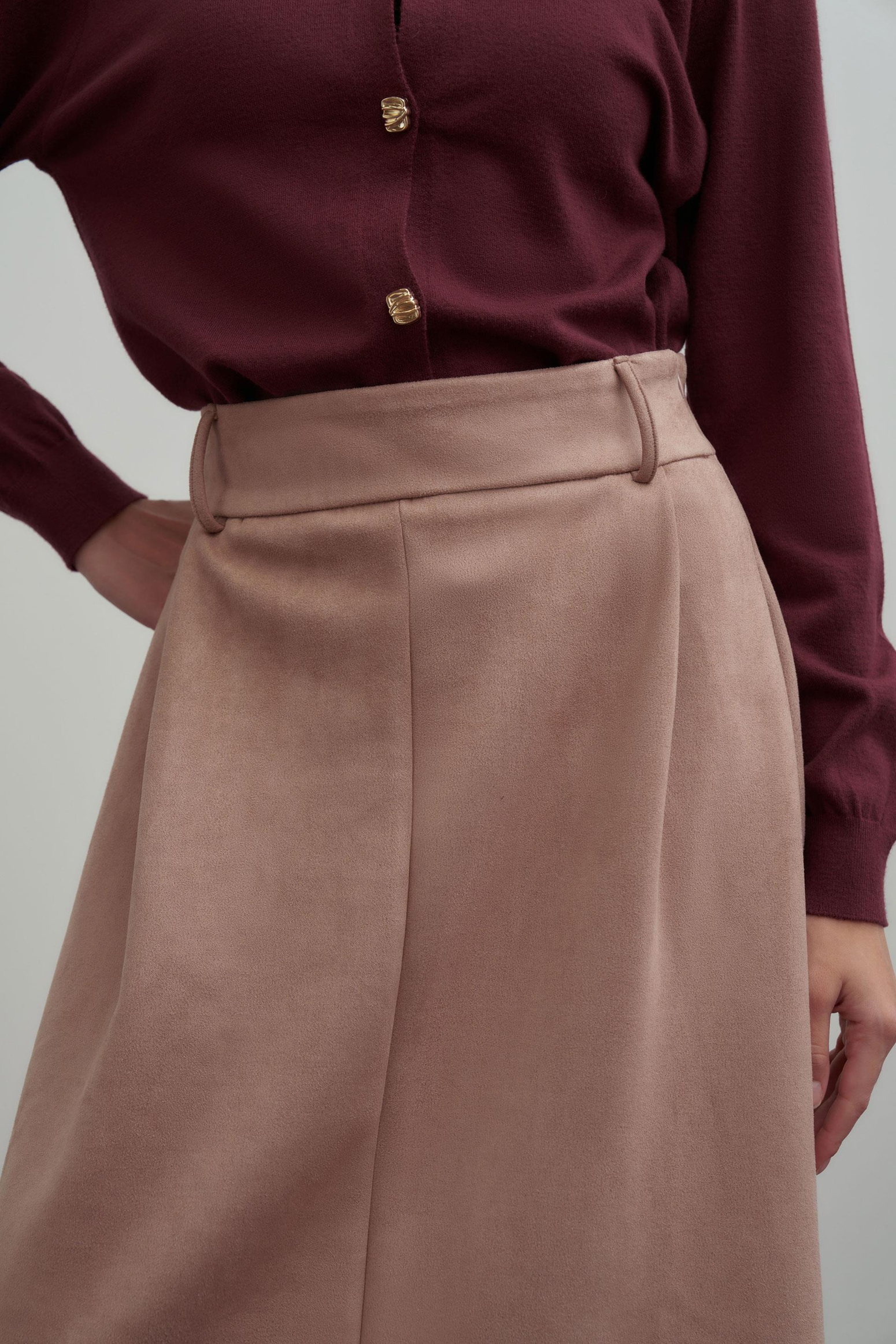 Vizon-Pili Detaylı Scuba Süet Etek