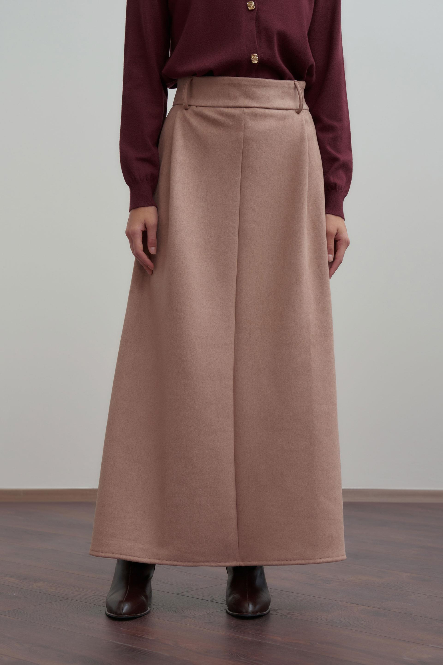 Vizon-Pili Detaylı Scuba Süet Etek