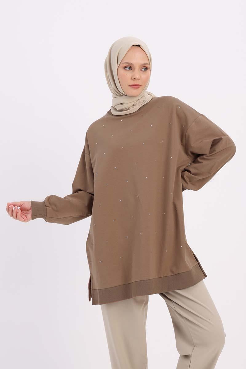 Vizon-Taşlı Sweat Tunik