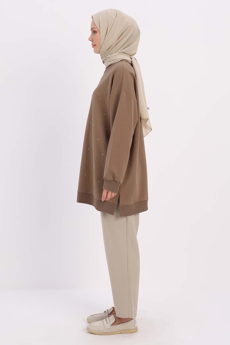Vizon-Taşlı Sweat Tunik