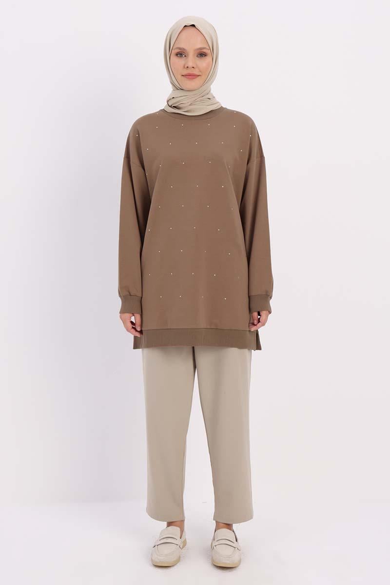 Vizon-Taşlı Sweat Tunik