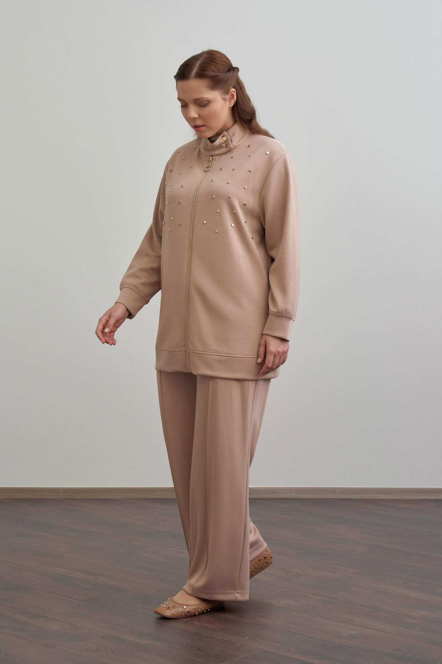 Vizon-Yumuşak Dokulu Büyük Beden Droplu Eşofman Takımı