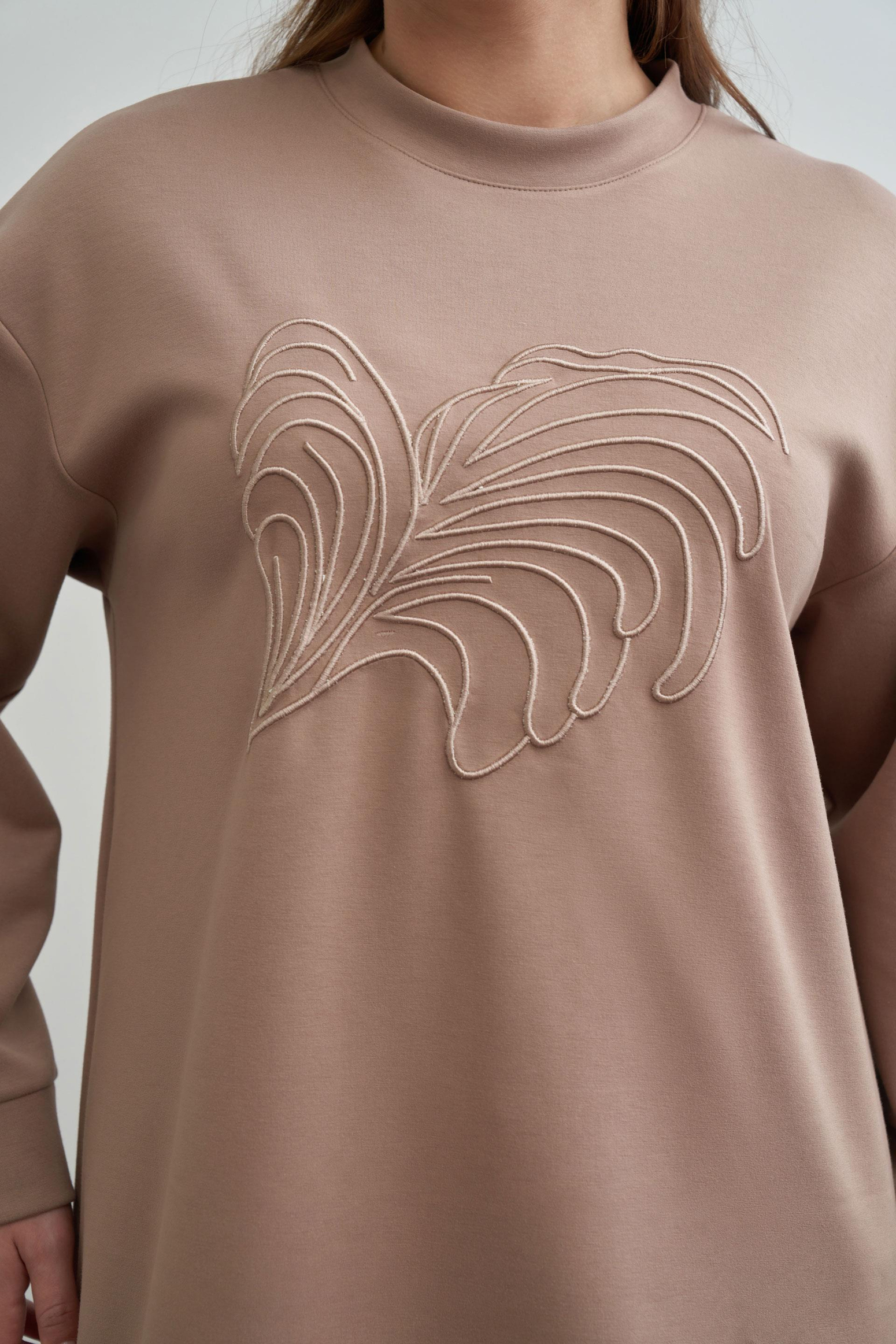 Vizon-Yumuşak Dokulu Nakışlı Sweatshirt