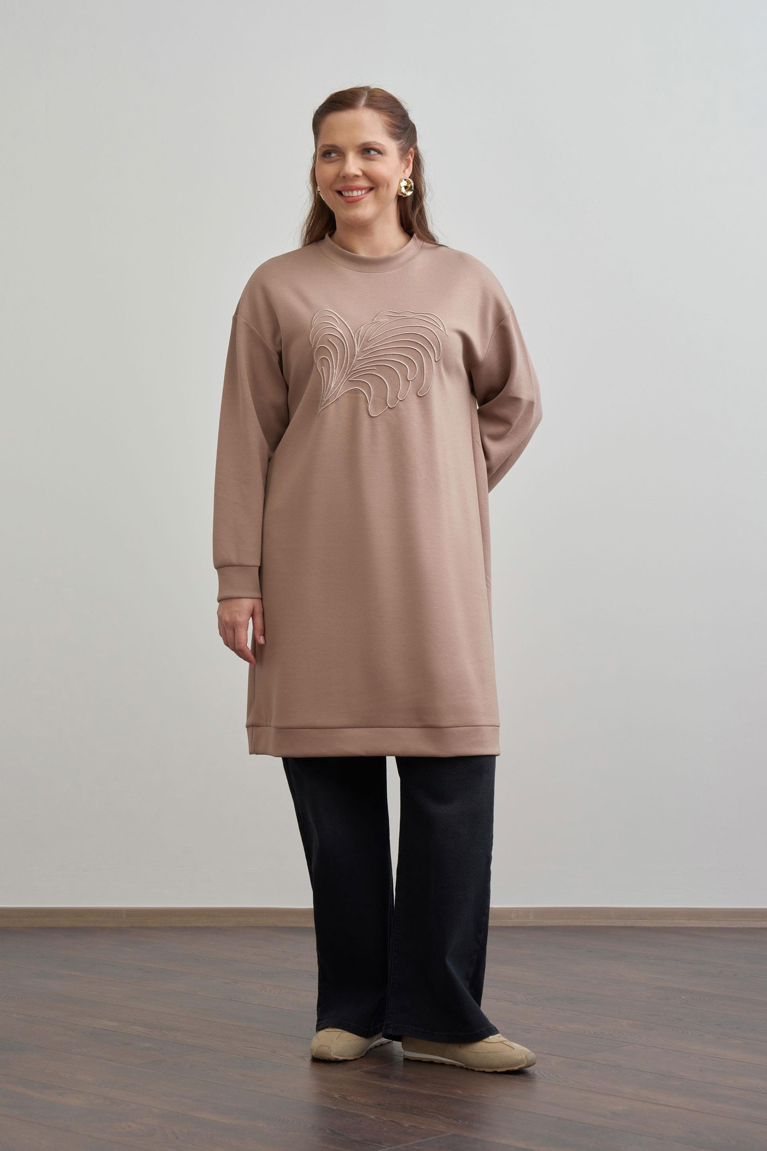 Vizon-Yumuşak Dokulu Nakışlı Sweatshirt