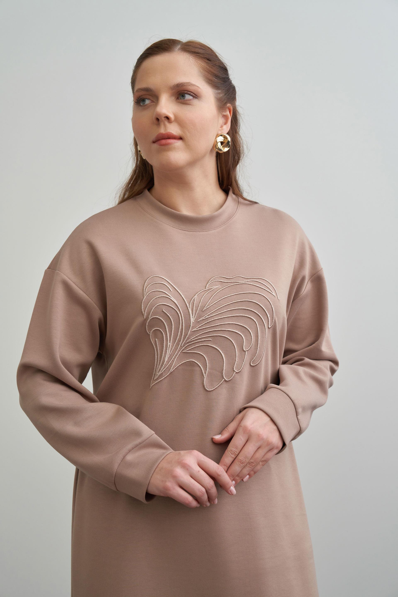 Vizon-Yumuşak Dokulu Nakışlı Sweatshirt