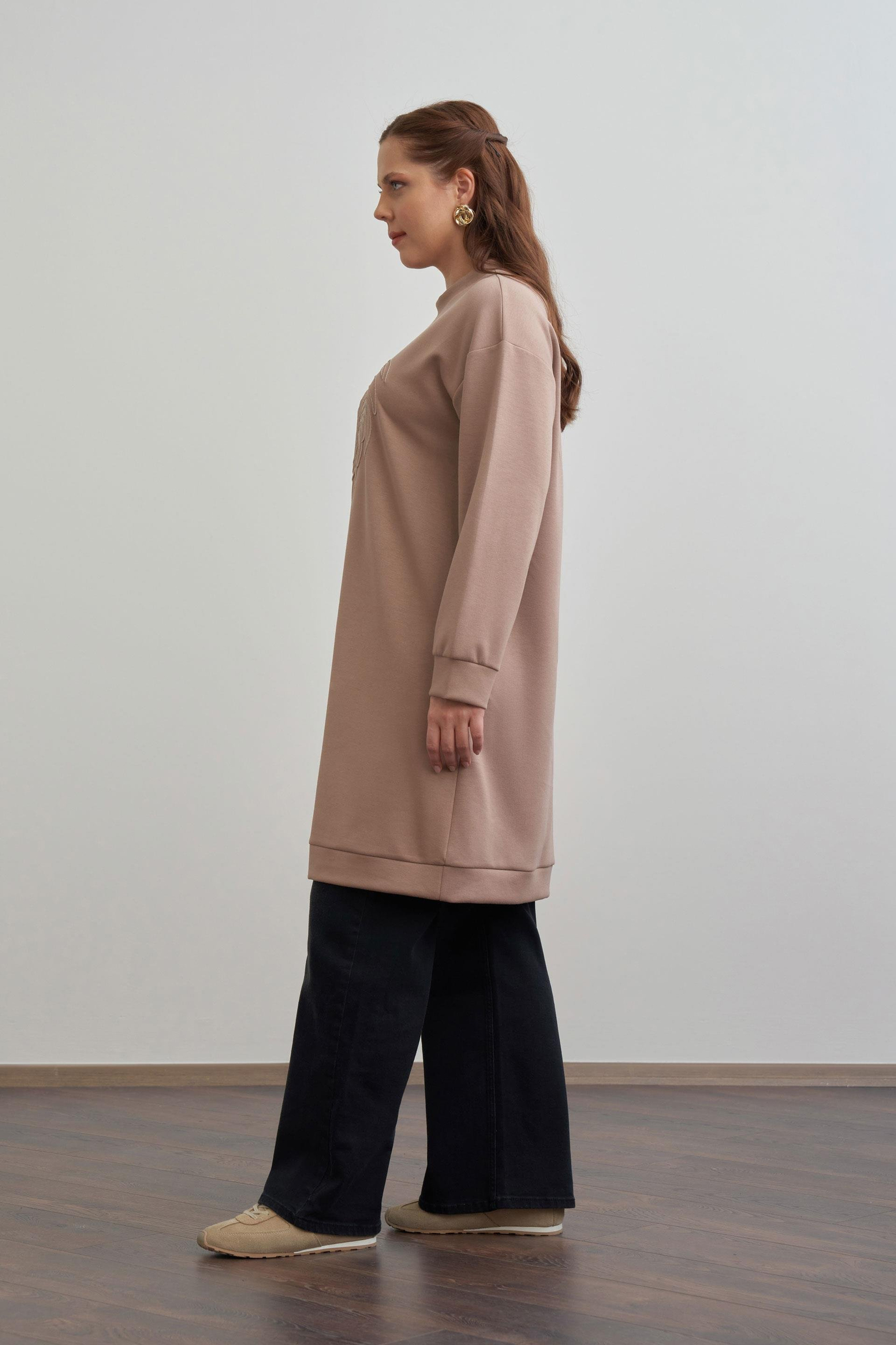 Vizon-Yumuşak Dokulu Nakışlı Sweatshirt