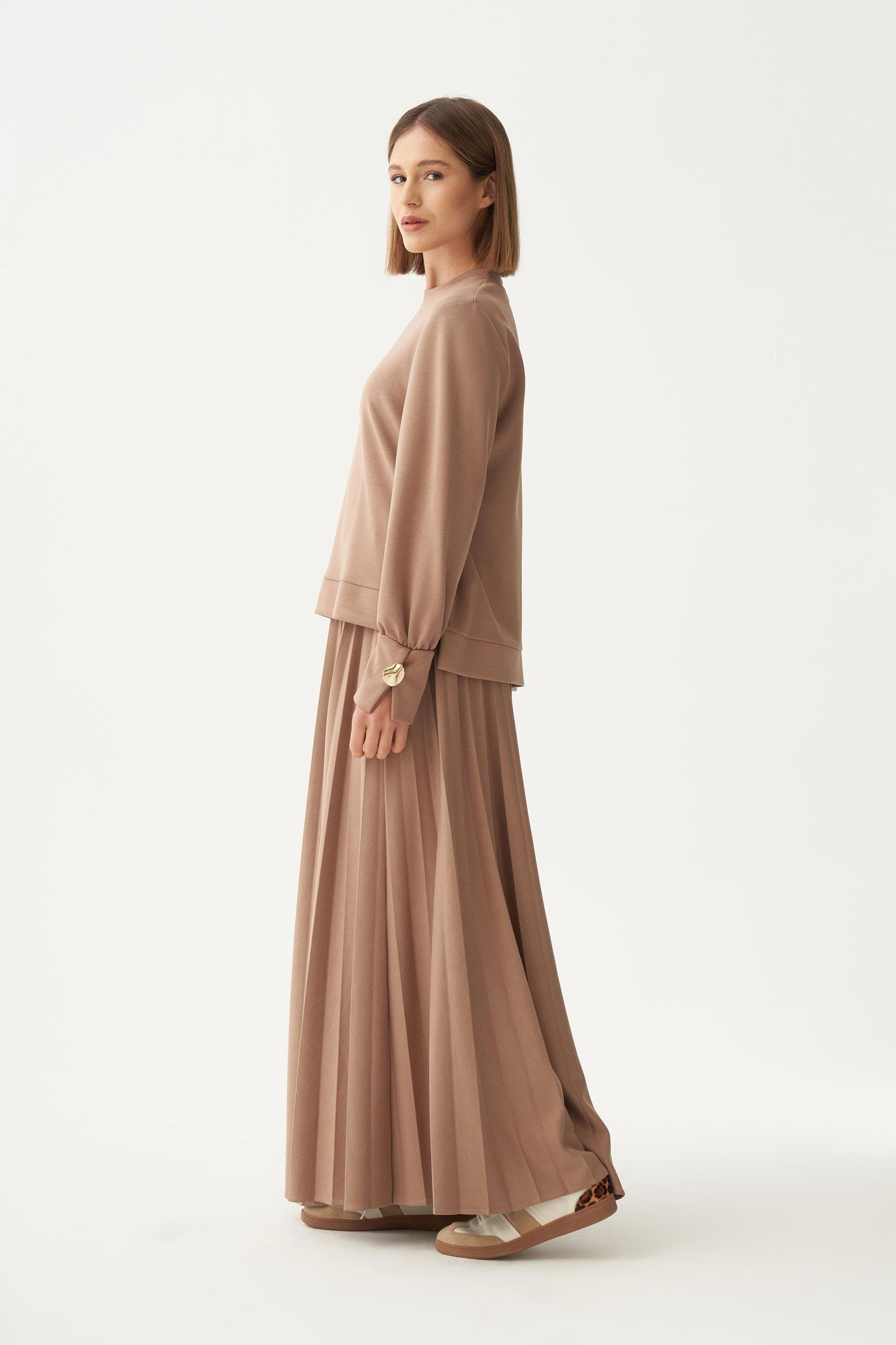 Vizon-Yumuşak Dokulu Pliseli Şık Etekli Takım