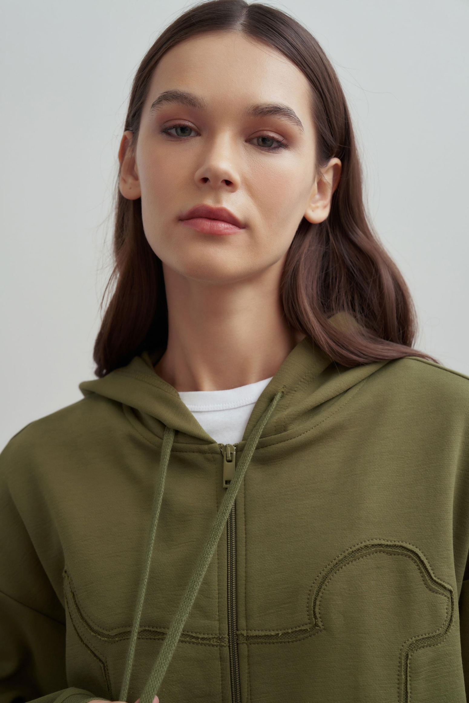 Yağ Yeşili-Kanguru Cep Detaylı Sweatshirt