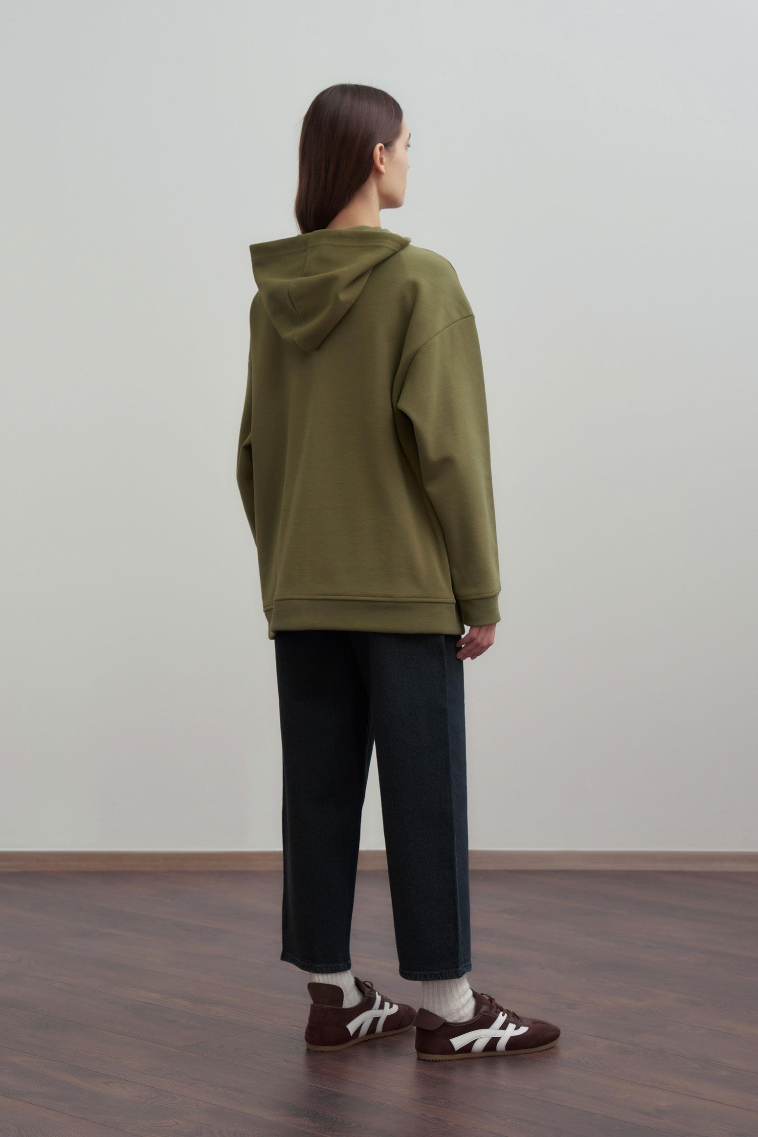 Yağ Yeşili-Kanguru Cep Detaylı Sweatshirt