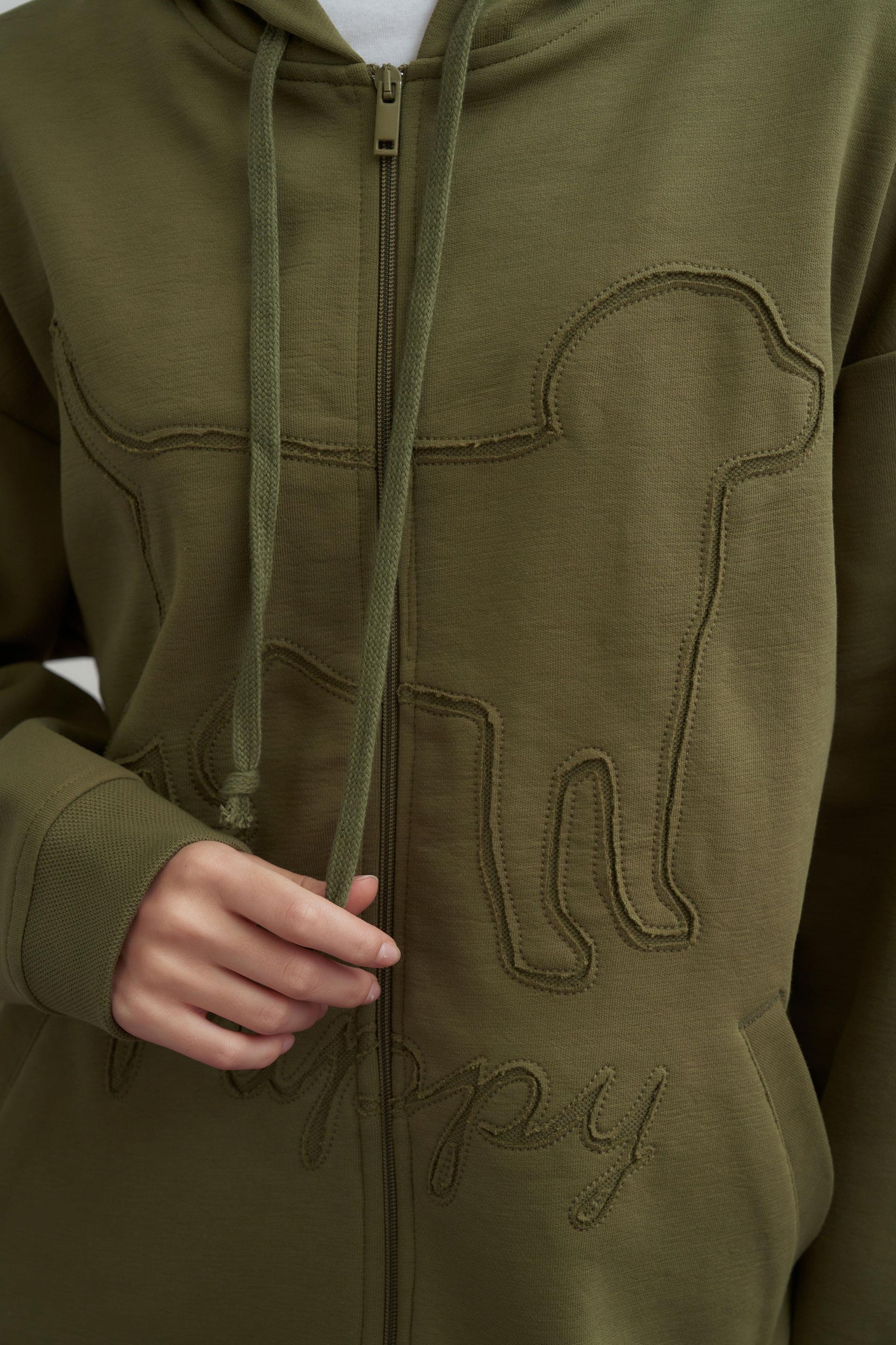 Yağ Yeşili-Kanguru Cep Detaylı Sweatshirt