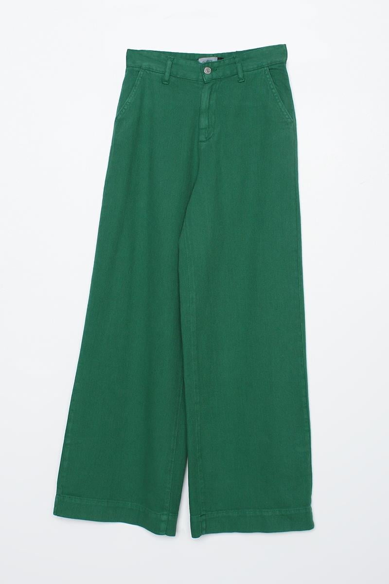 Green-100% Cotton Wide Leg Pocket Trousers