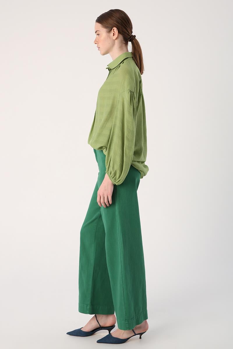 Green-100% Cotton Wide Leg Pocket Trousers