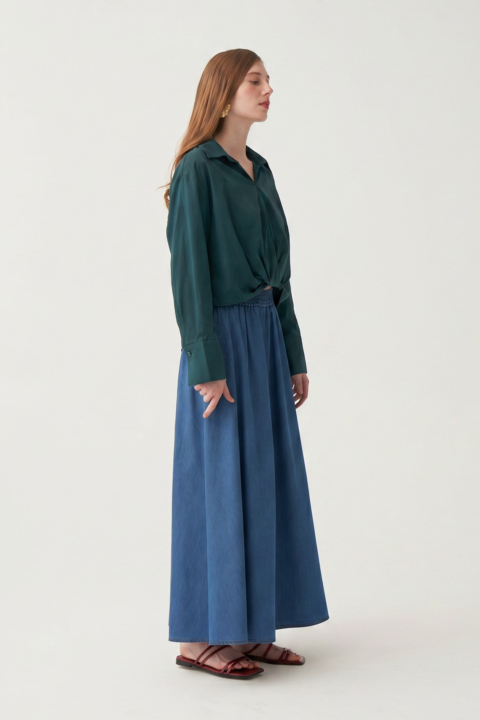 Yeşil-Aplike Detaylı Bluz