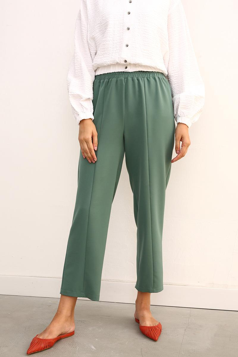 Yeşil-Beli Lastikli Pantolon