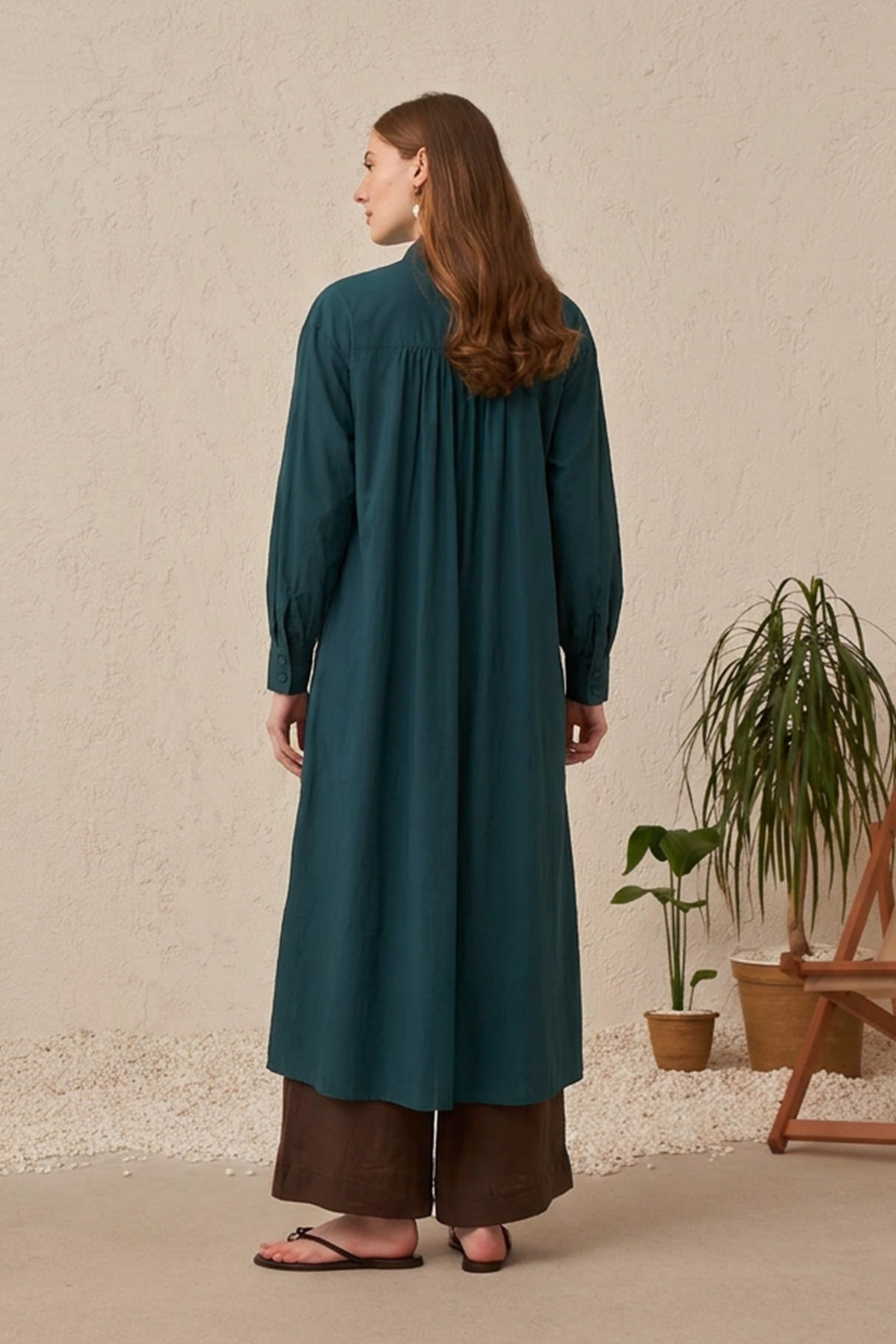 Yeşil-Büzgü Detaylı Tunik