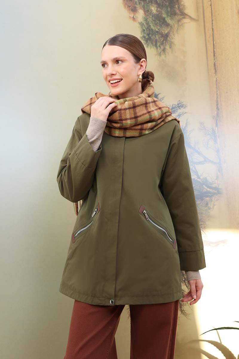 Green-Pocket Zipped TRENCH COAT