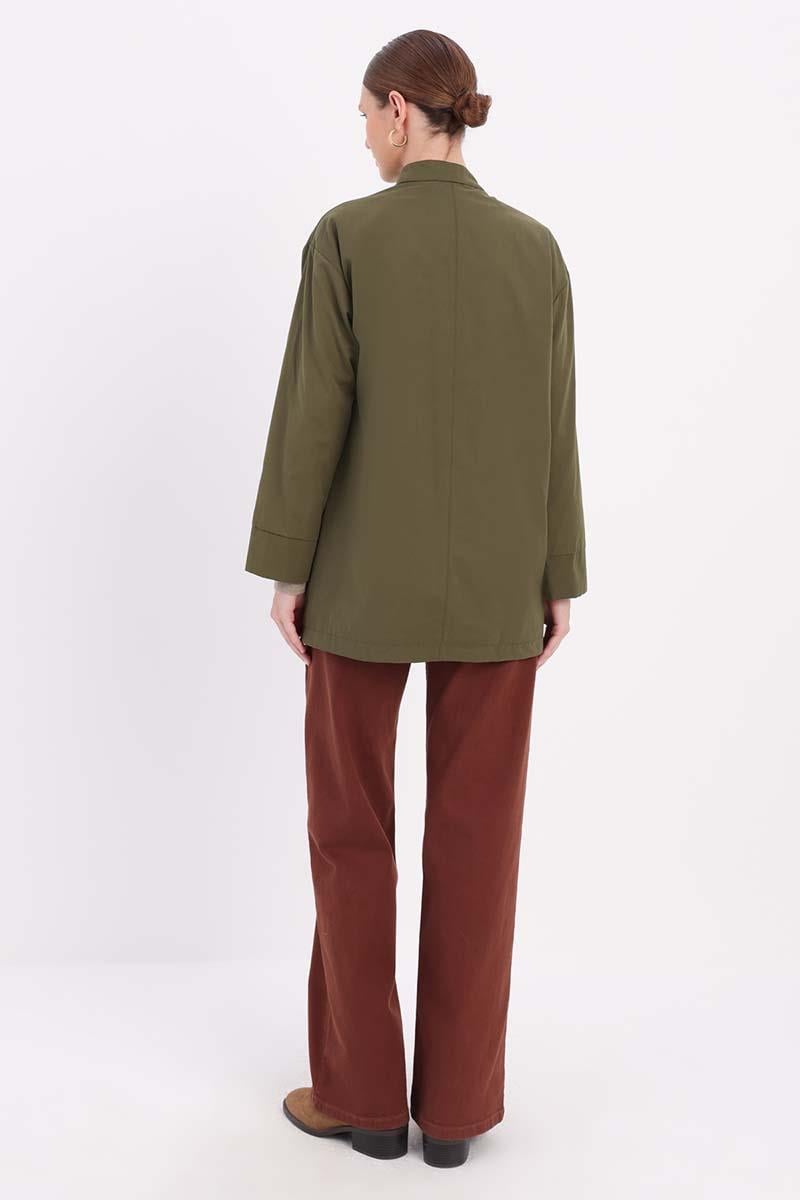 Green-Pocket Zipped TRENCH COAT