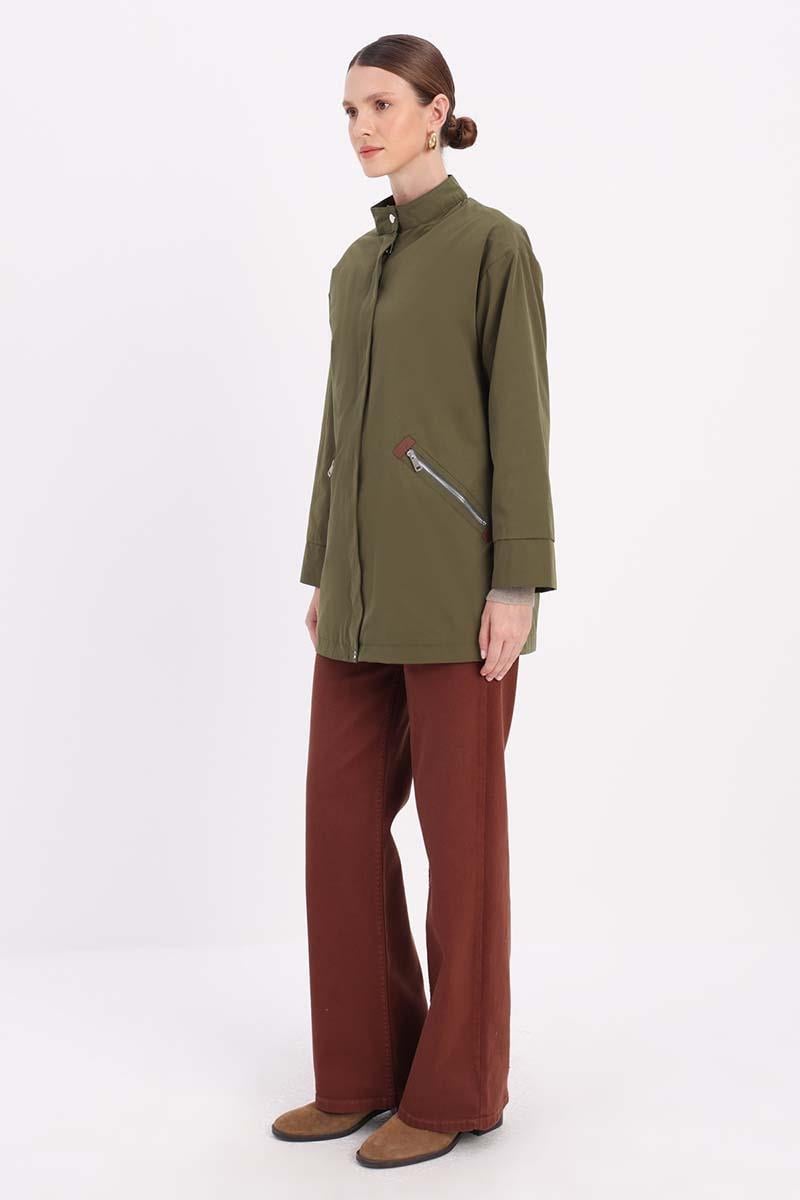 Green-Pocket Zipped TRENCH COAT