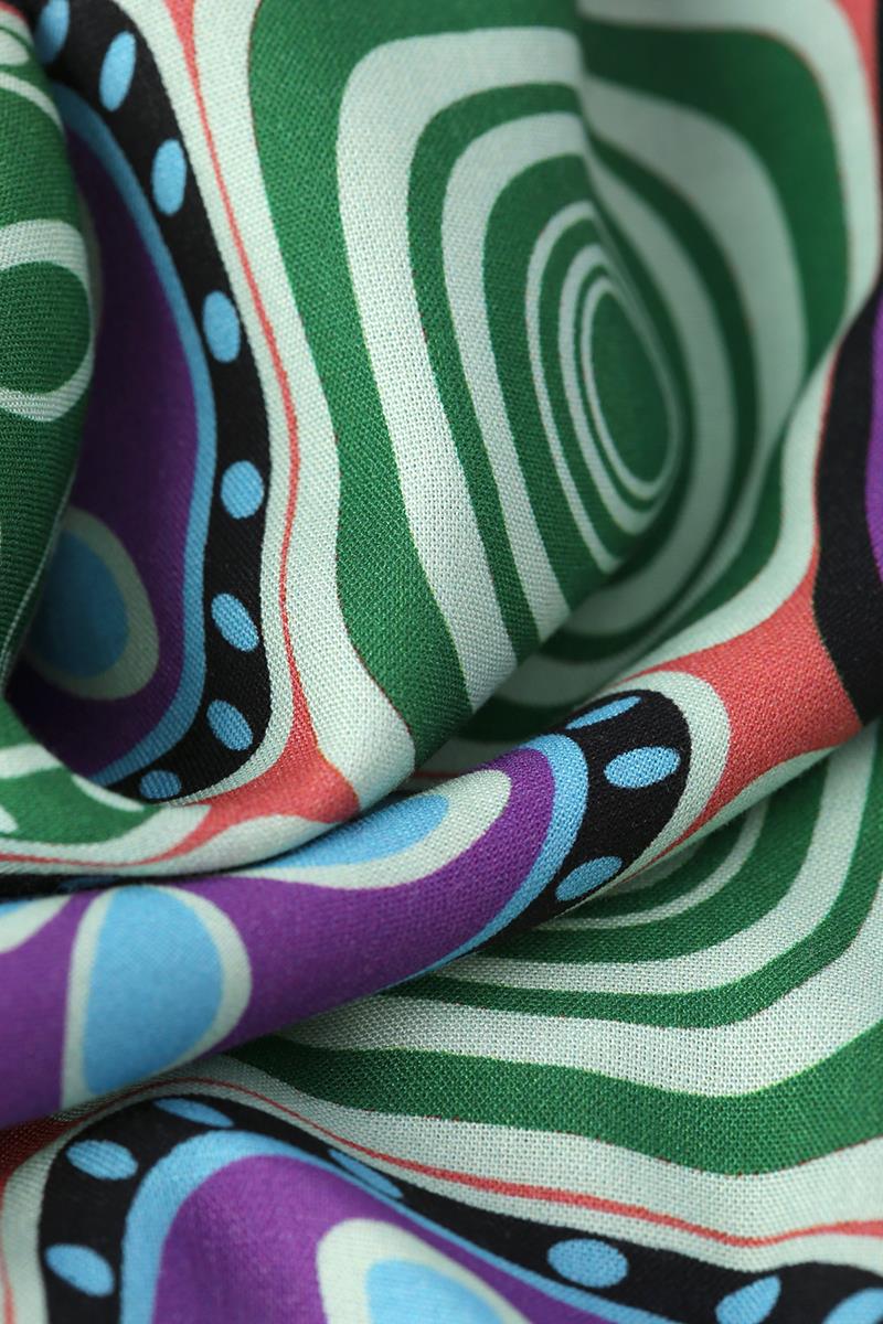 Green-Purple-Pencil Patterned Viscose Shirt Dress