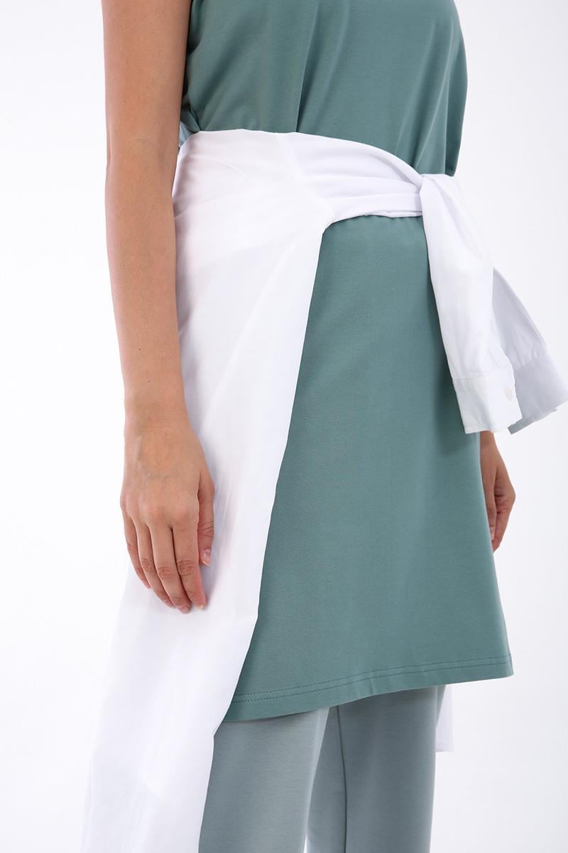 Green-Cotton Collared Sleeveless Tunic