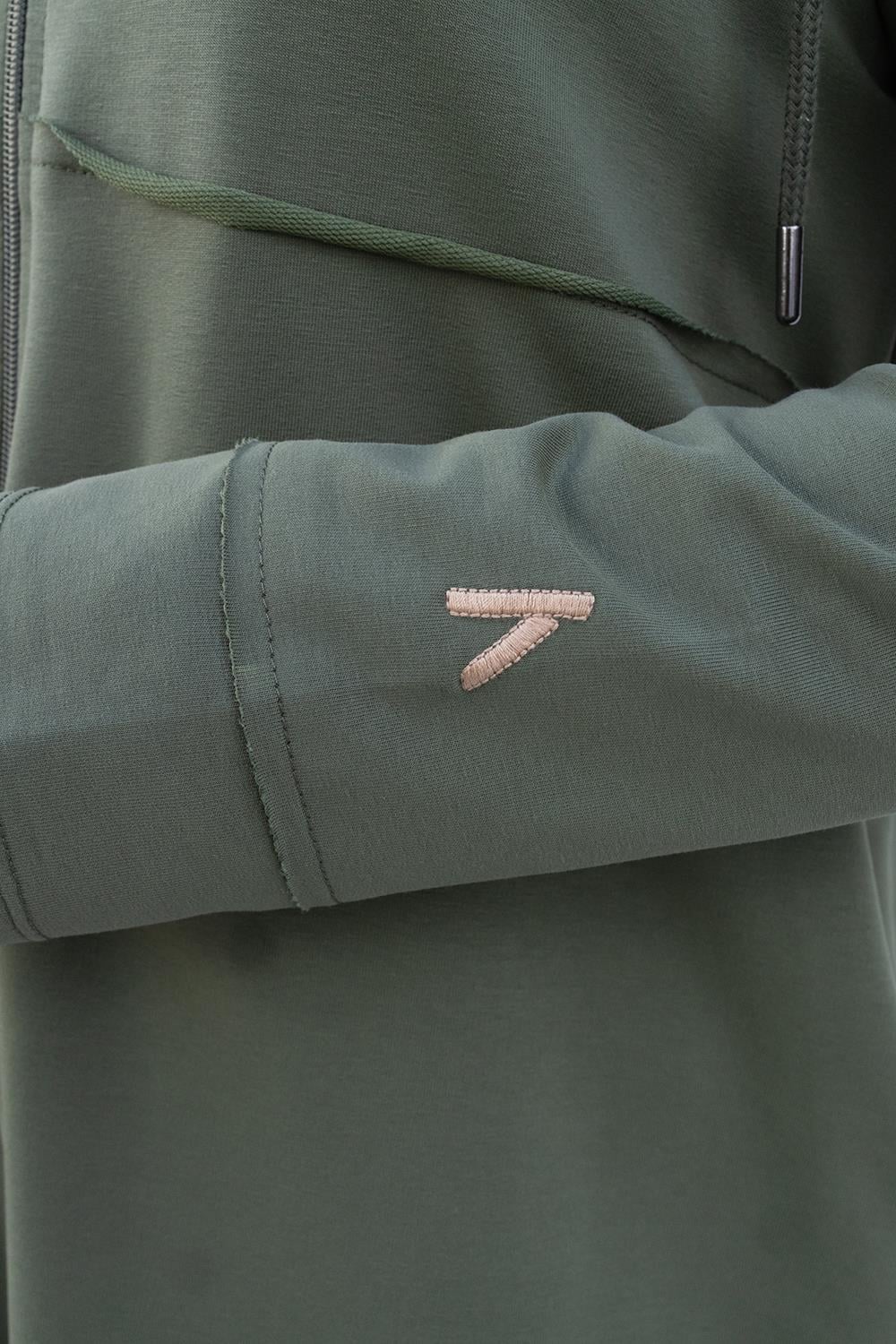 Green-Hooded Zipper Cardigan