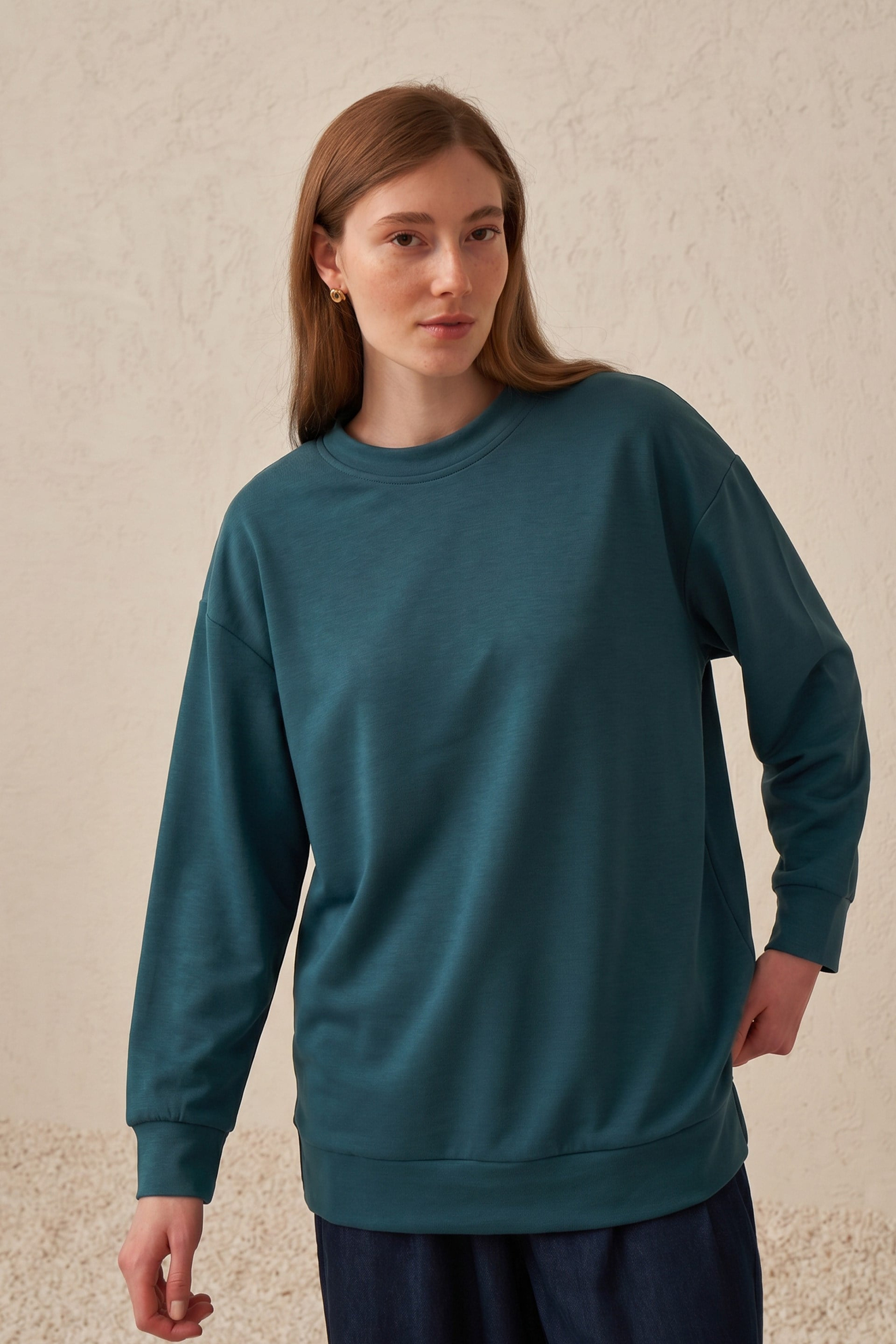 Yeşil-Yumuşak Dokulu Sweatshirt