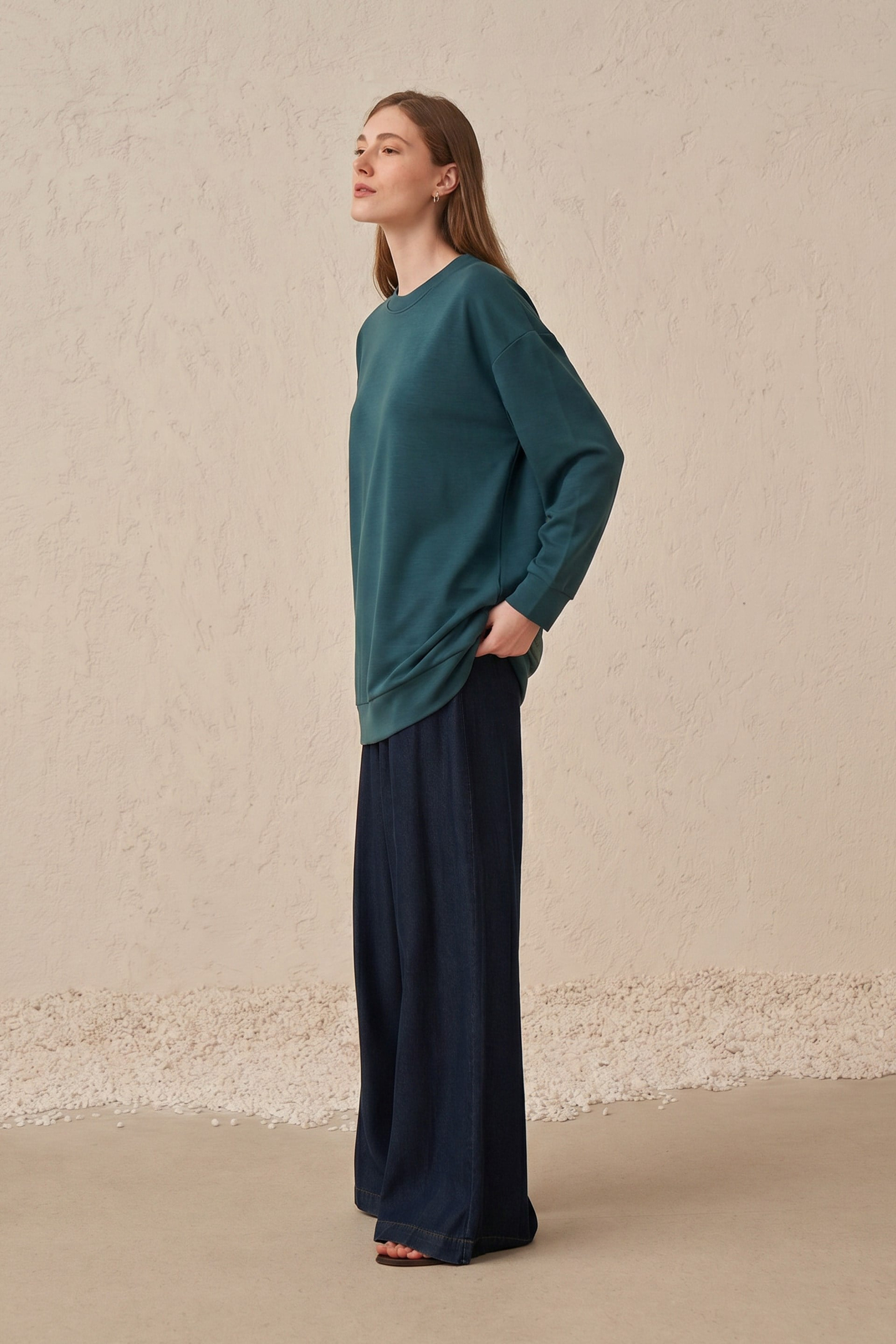 Yeşil-Yumuşak Dokulu Sweatshirt