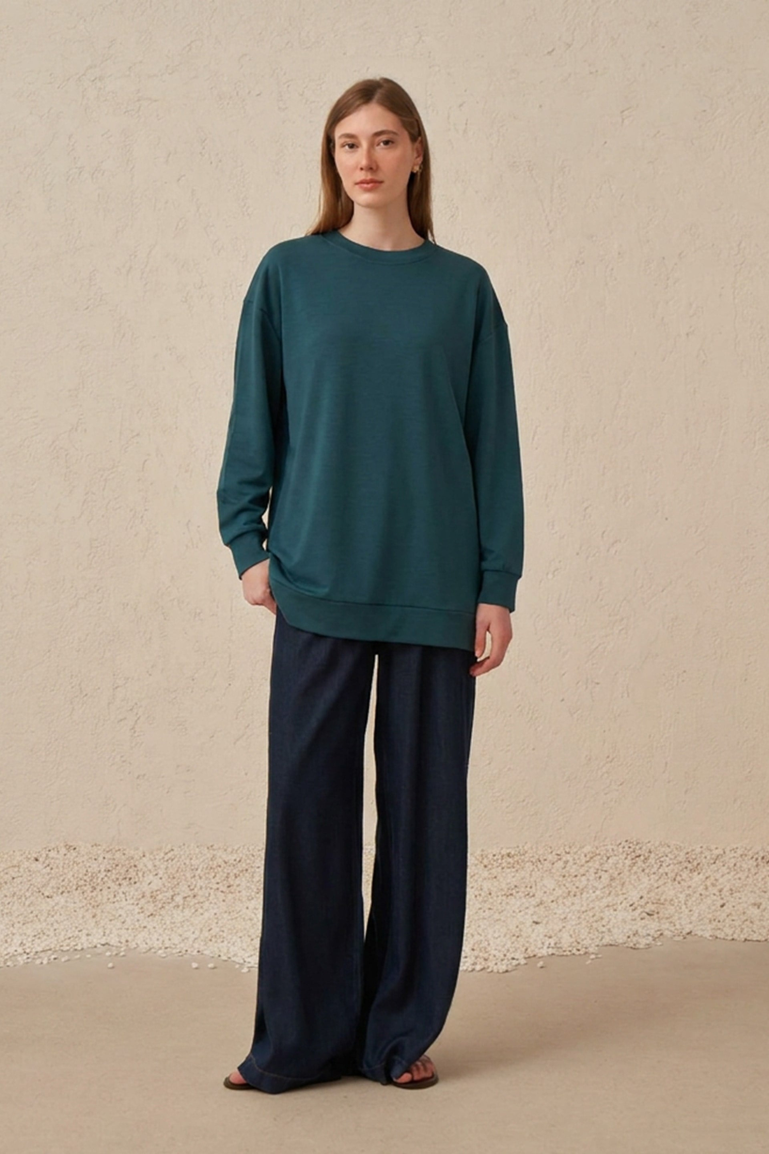 Yeşil-Yumuşak Dokulu Sweatshirt