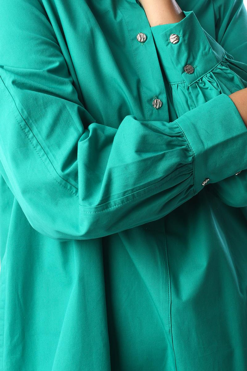 Green01-Dominant Collar Half Placket Cotton Tunic