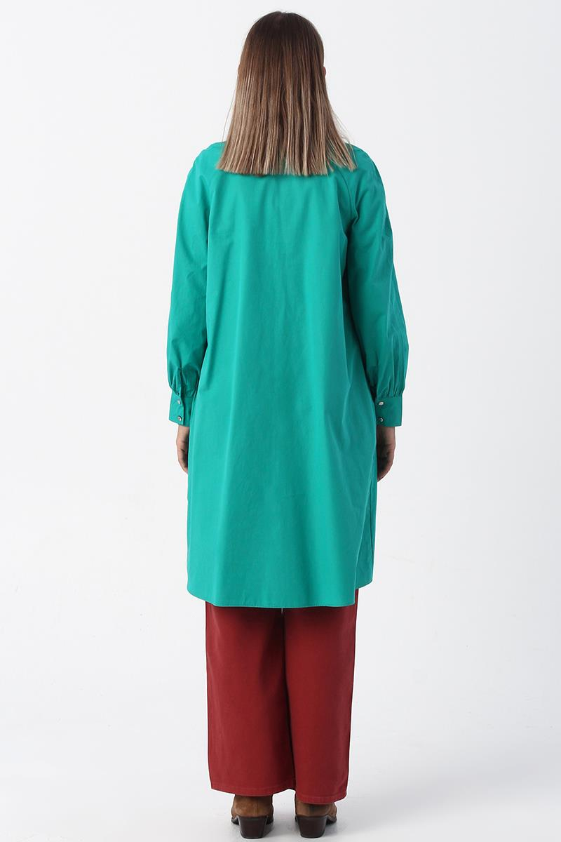 Green01-Dominant Collar Half Placket Cotton Tunic