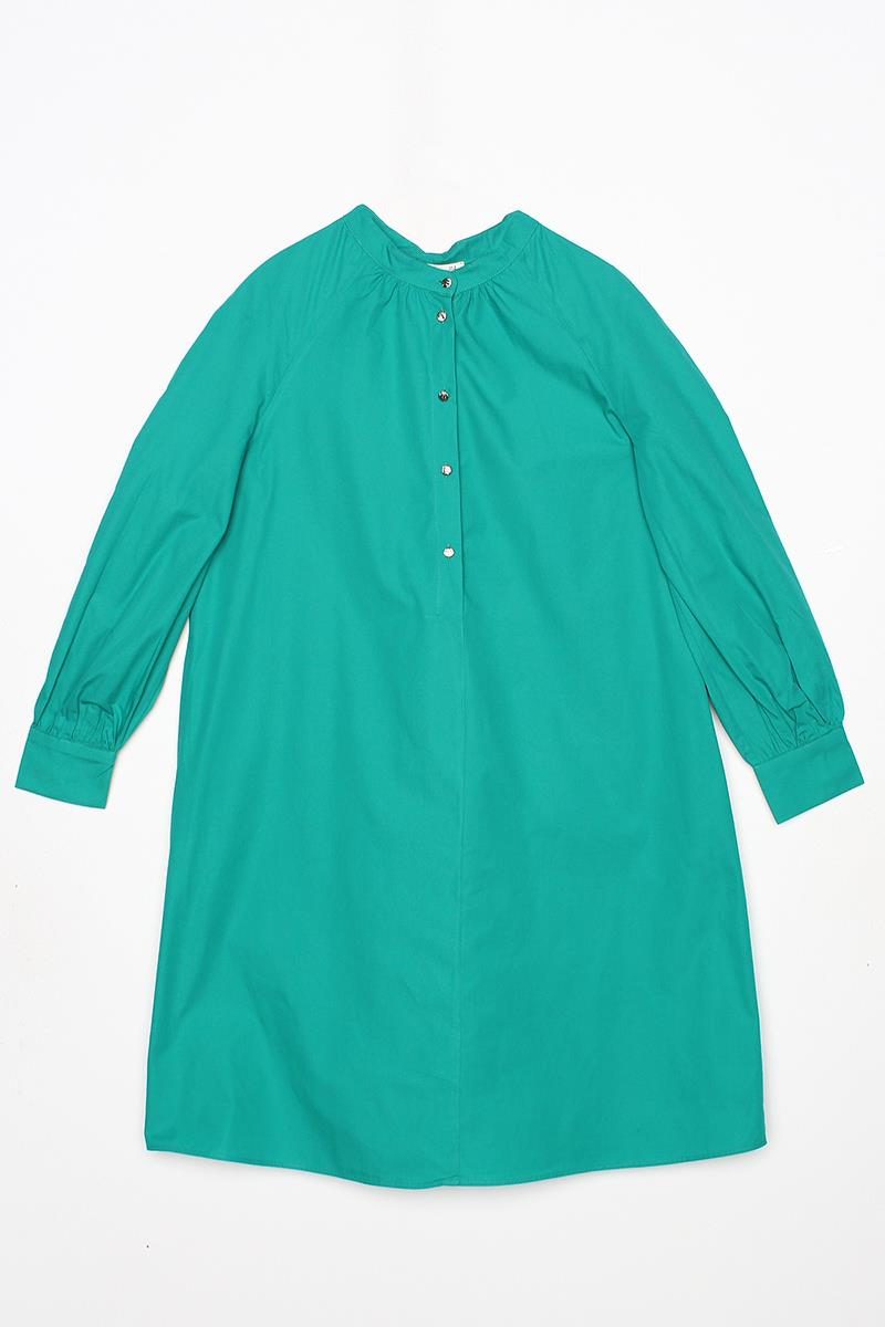 Green01-Dominant Collar Half Placket Cotton Tunic