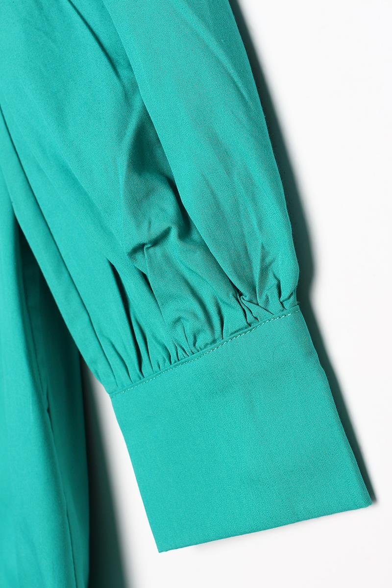 Green01-Dominant Collar Half Placket Cotton Tunic