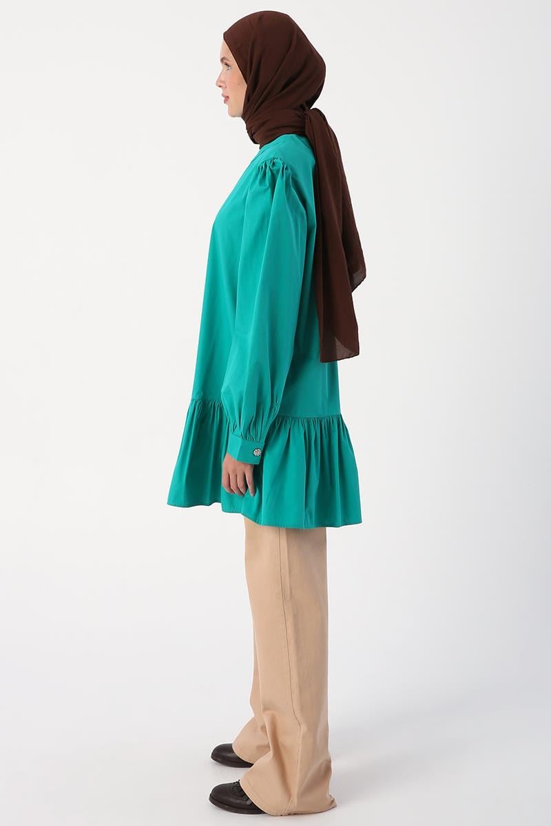 Green01-Ribbed Collarless Cotton Tunic