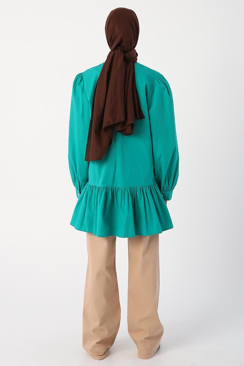 Green01-Ribbed Collarless Cotton Tunic