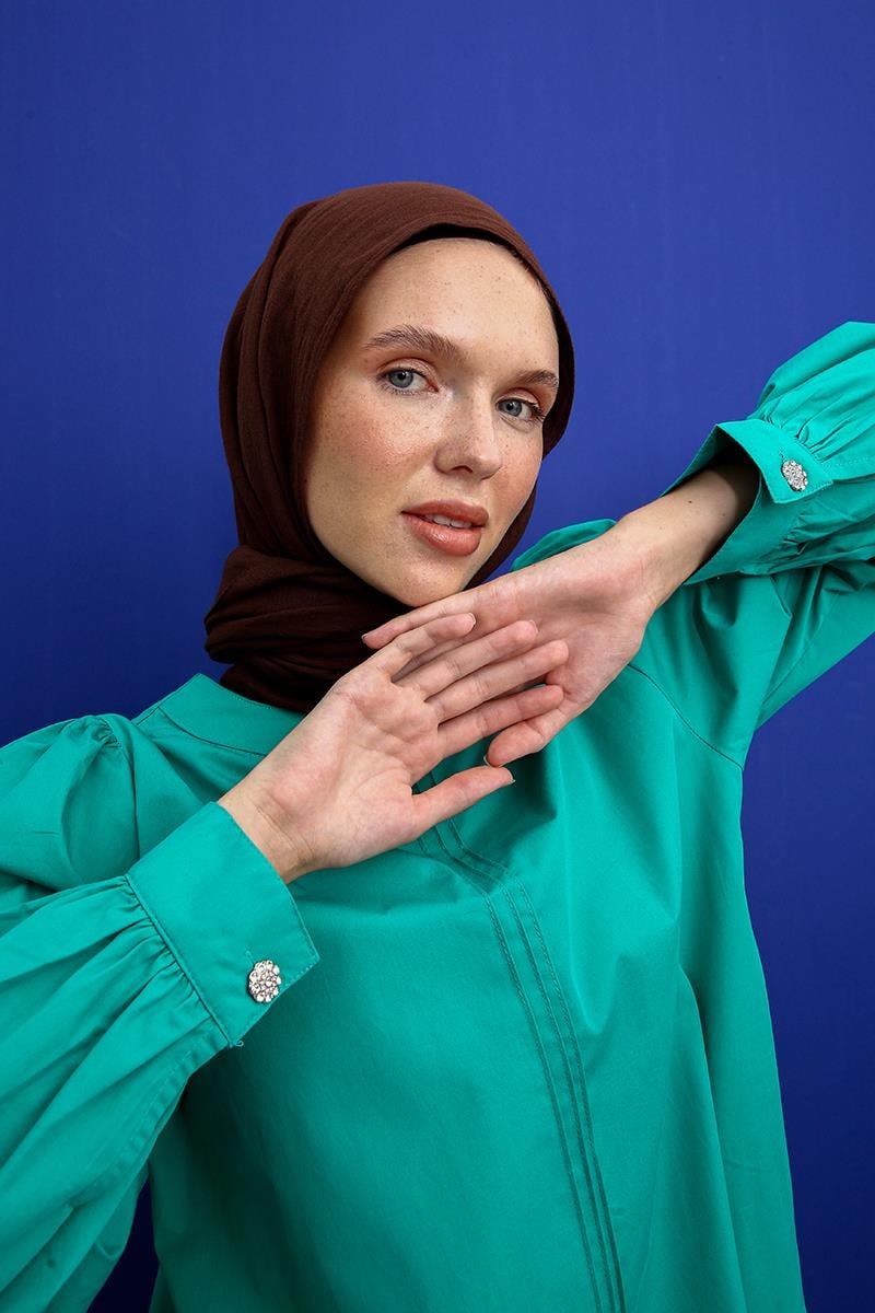 Green01-Ribbed Collarless Cotton Tunic