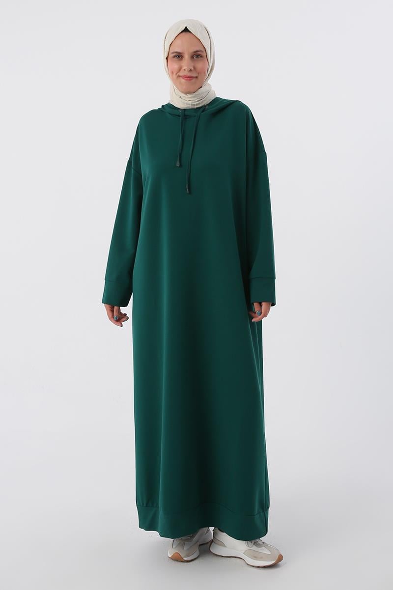 Émeraude-Robe tricotée basique à capuche grande taille