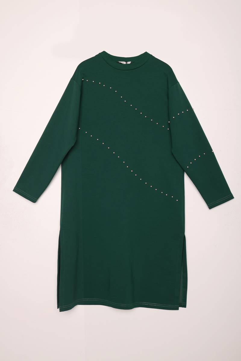 Zümrüt-İncili Uzun Sweat Tunik