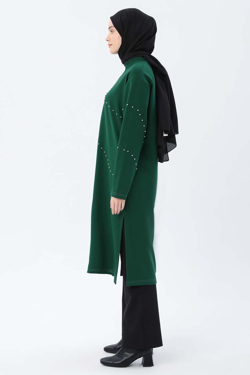 Zümrüt-İncili Uzun Sweat Tunik
