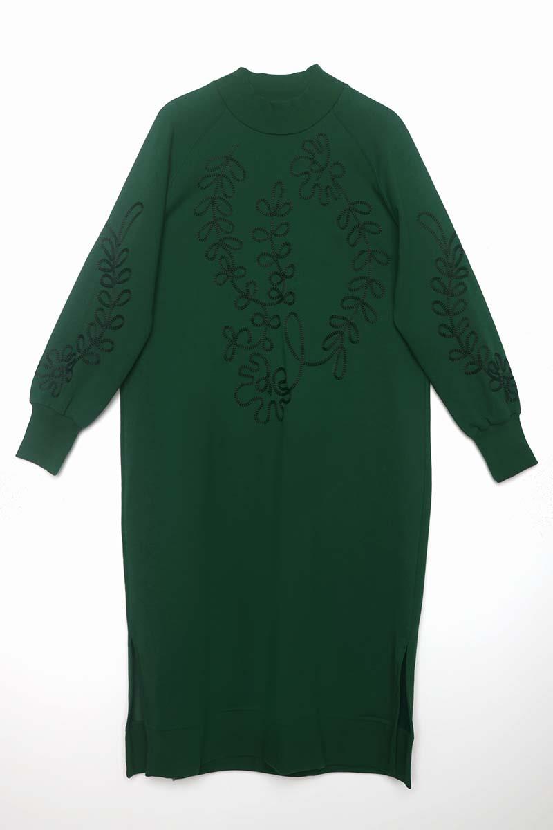 Zümrüt-Nakışlı Uzun Sweat Tunik