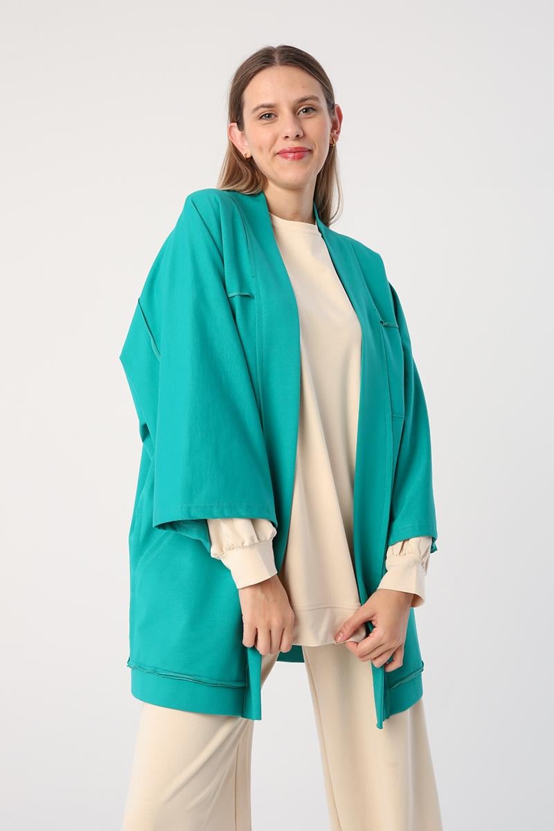 Emerald-Bat Sleeve Oversize Cardigan