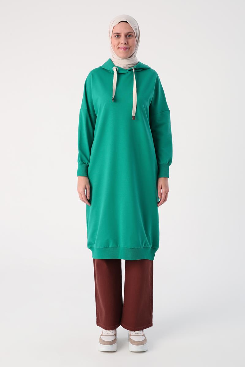 Zümrüt01-Kuşgözlü Kapüşonlu Cepli Sweat Tunik
