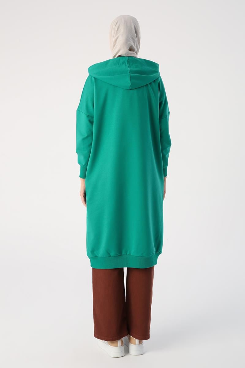 Zümrüt01-Kuşgözlü Kapüşonlu Cepli Sweat Tunik
