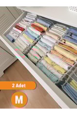 2 Adet - Medium 11 Gözlü Çekmece Dolap Akardiyon Organizer Beyaz 16 X 40 X 12
