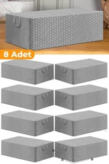8 Adet - Gri Benekli Büyük Boy Baza Altı Ve Çekyat Tipi Hurç 65 x 45 x 22 cm