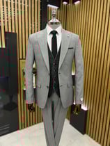Gri Çift Taraflı Yelekli Slimfit Exclusive Takım Elbise  