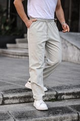 Gri Renk Erkek Yazlık Keten Karışımı Relaxed Pantolon - GRİ