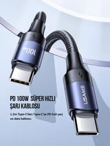 Usams US-SJ524 Örgülü 1.2m Type-C to Type-C 100w PD Hızlı… 7