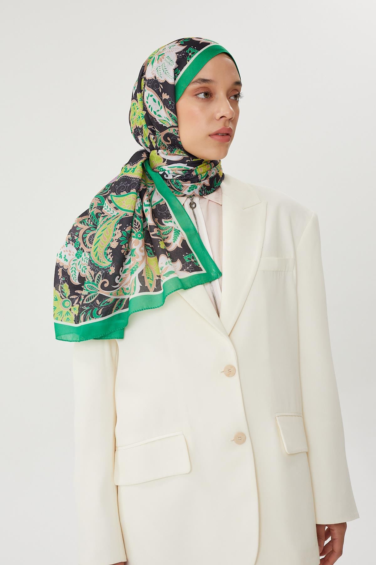 Benetton & Siyah Retro Desen Şal · Pamuk · görsel 3